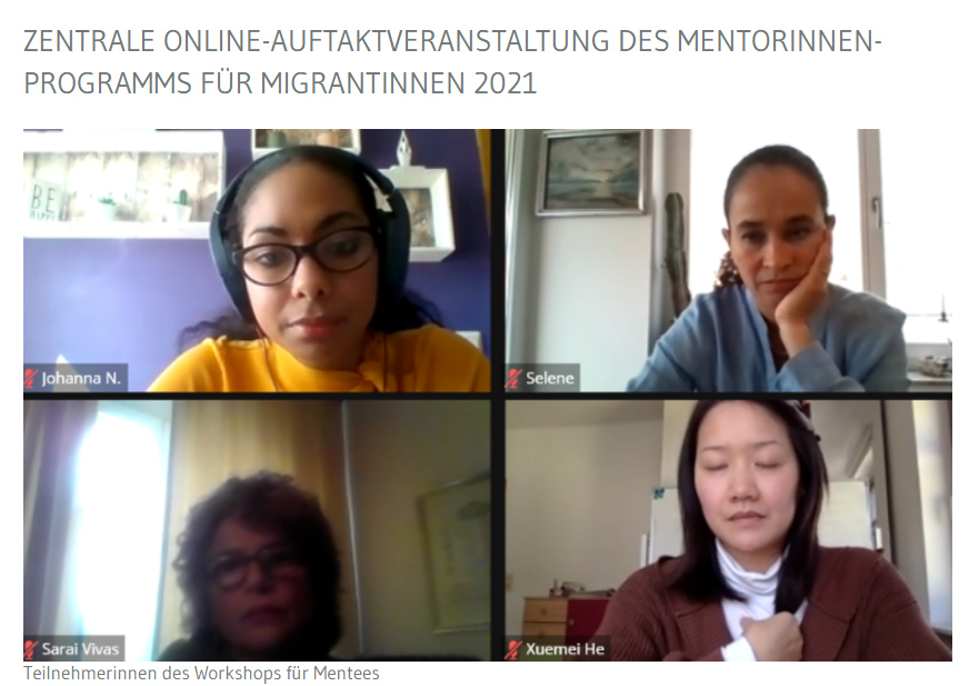 Teilnehmerinnen des Workshops für Mentees auf einem Bildschirm