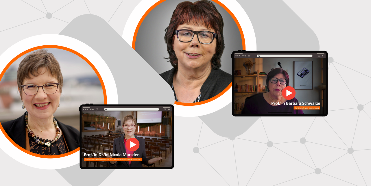 Neben den Portraits von Nicola Marsden und Barbara Schwarze sind die Screenshots ihrer YouTube-Videos zu sehen.