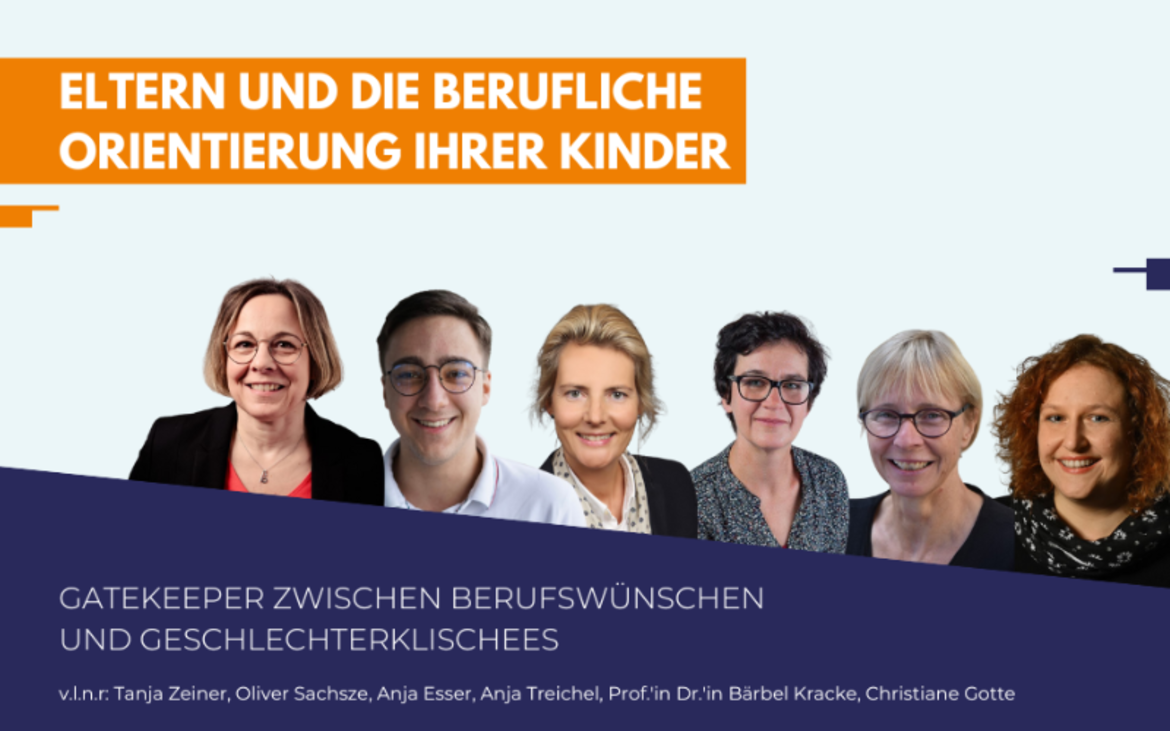 Grafik zur digitalen Podiumsdiskussion Eltern und die berufliche Orientierung ihrer Kinder