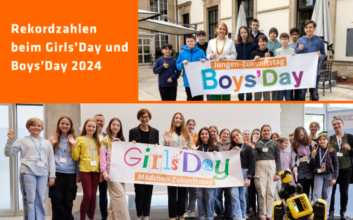 Collage zum Girls'Day und Boys'Day 2024 mit Ministerinnen und Teilnehmenden