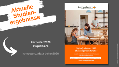 Titelbild der Studie (Digital) arbeiten 2020 mit Webadresse und Hashtags und Zusatz "Aktuelle Studienergebnisse"